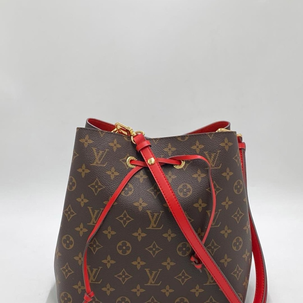 Louis Vuitton Brown and Red Shoulder Bag with Monogram Canvas